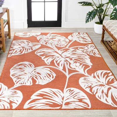 JONATHAN Y Tobago High-Low Two-Tone Monstera Leaf Floral Indoor/Outdoor Area Rug 3 JONATHAN Y Tobago High-Low Two-Tone Monstera Leaf Floral Indoor/Outdoor Area Rug - Image 3