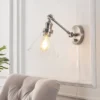 8" LED Cowie Iron/Glass Adjustable Wall Sconce Nickel - JONATHAN Y: Modern Plug-In Light Fixture With Clear Shade