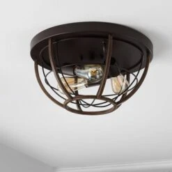 15.75" 3-Light Lyla Rustic Farmhouse Iron LED Flush Mount Wood Finished/Oil Rubbed Bronze - JONATHAN Y -Furniture store GUEST 684b2be3 dbd1 4cc5 a018 077015c53c39