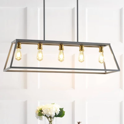 38" LED 5-Light Floyd Iron Adjustable LED Pendant Gray/Brass - JONATHAN Y 1 38" LED 5-Light Floyd Iron Adjustable LED Pendant Gray/Brass - JONATHAN Y
