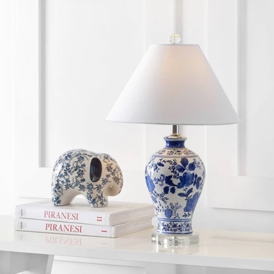 21.5" Ceramic And Crystal Song Chinoiserie Floral Table Lamp (Includes LED Light Bulb) Blue And White - Jonathan Y 1 21.5" Ceramic And Crystal Song Chinoiserie Floral Table Lamp (Includes LED Light Bulb) Blue And White - Jonathan Y