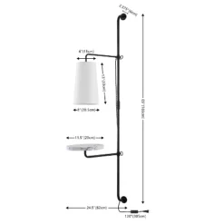11.5" 1-Light Andre Contemporary Iron Plug-In With Adjustable White Marble Table LED Sconce Black - JONATHAN Y: UL Listed, Cotton Shade -Furniture store GUEST 6a174eab a50f 4cd5 99f1 05a19d17cb1f