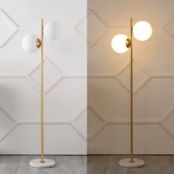 60.5" 2-Light Oscar Modern Parisian Candlestick Iron Floor Lamp (Includes LED Light Bulb) Brass Gold/White - JONATHAN Y -Furniture store GUEST 6a5058f1 fc98 44b8 b3a2 5157e7906dda