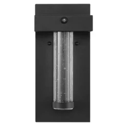 JONATHAN Y 5.5" 1-Light Horizone Minimalist Iron Seeded Glass With Dusk-to-Dawn Sensor Outdoor Sconce Black: ETL Listed, Integrated LED
