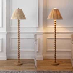 JONATHAN Y Wren 61.5" Modern Rustic Bobbin Pleated Paper Shade/Resin LED Floor Lamp, Brown Wood Finish/Light Brown -Furniture store GUEST 6d72e07b b2e7 4180 aecf cb4dbfc18ed2