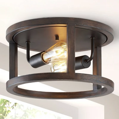 12.75" 2-Light LED Iron Rustic Industrial Flush Mount Brown - JONATHAN Y 4 12.75" 2-Light LED Iron Rustic Industrial Flush Mount Brown - JONATHAN Y - Image 4