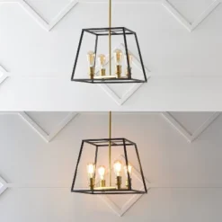 15" 4-Light Lloyd Farmhouse Industrial Iron LED Pendant Black/Brass Gold - JONATHAN Y 16 15" 4-Light Lloyd Farmhouse Industrial Iron LED Pendant Black/Brass Gold - JONATHAN Y -Furniture store GUEST 6e9bd932 43f3 4532 bbdb 2906081a3676