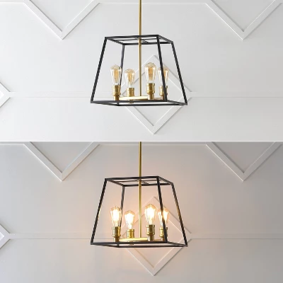 15" 4-Light Lloyd Farmhouse Industrial Iron LED Pendant Black/Brass Gold - JONATHAN Y 5 15" 4-Light Lloyd Farmhouse Industrial Iron LED Pendant Black/Brass Gold - JONATHAN Y - Image 5