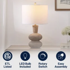 JONATHAN Y Matheo 24" Modern Minimalist Sculptural Oak-Grain Resin LED Table Lamp -Furniture store GUEST 6fdb70ce 1e87 4096 a43f cf071b5b6b47