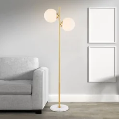 60.5" 2-Light Oscar Modern Parisian Candlestick Iron Floor Lamp (Includes LED Light Bulb) Brass Gold/White - JONATHAN Y -Furniture store GUEST 71415851 e379 4784 b98b 392f241f3262