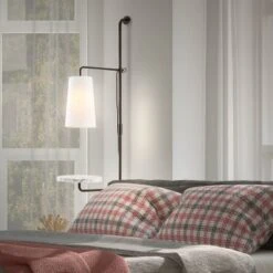 11.5" 1-Light Andre Contemporary Iron Plug-In With Adjustable White Marble Table LED Sconce Black - JONATHAN Y: UL Listed, Cotton Shade -Furniture store GUEST 71eb6e47 636c 45f7 996f 0c23826cfff0