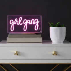 11.88" Girl Gang Contemporary Glam Acrylic Box Pendant (Includes LED Light Bulb) Neon Pink - JONATHAN Y -Furniture store GUEST 71eef9f4 2005 428f b0fe fe90aba7d5a3