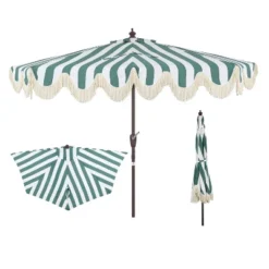 JONATHAN Y Beverly 9 Ft. Designer Classic Scalloped Fringe Half Market Patio Umbrella With Crank, Push Button Tilt And UV Protection -Furniture store GUEST 725d09e2 b6ce 4143 83ac 242ecd1d3d6e