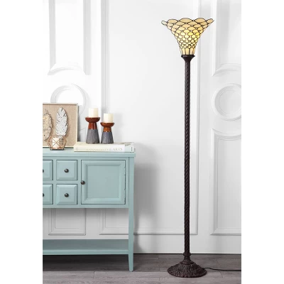 70" White Tiffany Torchiere Floor Lamp (Includes LED Light Bulb) Bronze - JONATHAN Y 1 70" White Tiffany Torchiere Floor Lamp (Includes LED Light Bulb) Bronze - JONATHAN Y