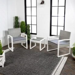 Selby 3-Piece Modern Coastal Faux Wicker Conversation Outdoor Patio Set - JONATHAN Y