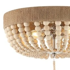 14" LED 2-Light Justina Wood Bead Iron Pendant Taupe/Chrome - JONATHAN Y -Furniture store GUEST 77d94c68 440e 4567 b079 0626e8425a85