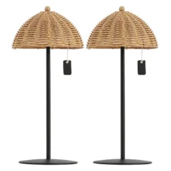 JONATHAN Y Tilly Modern Coastal Indoor/Outdoor Wicker Shade Rechargeable/Cordless Dimmable Integrated LED Table Lamp -Furniture store GUEST 7a53400b ece3 41a3 910b c3b5dab2b5a8