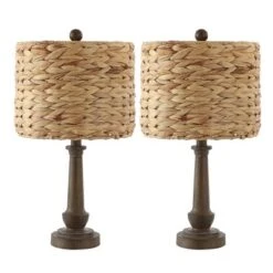 Set Of 2 21.25"Leona Rustic Farmhouse Handwoven Rattan/Resin Table Lamps (Includes LED Light Bulb) Brown Wood Finish - JONATHAN Y: Boho Style -Furniture store GUEST 7b18fb1b 9894 4ea3 9ffb d01957a5fe5e