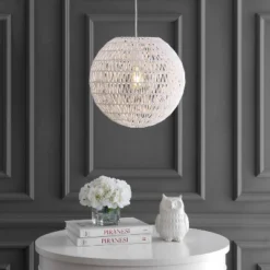 15.7" LED Woven Rattan Orb Pendant White - JONATHAN Y -Furniture store GUEST 7b4ad31e 0ce9 408f 8651 bedc1ddd0235