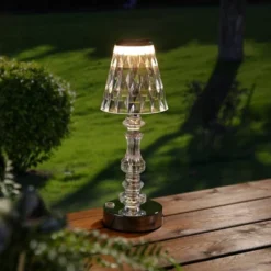 JONATHAN Y 12.75" Lillian Bohemian Classic Acrylic Rechargeable Integrated LED Table Lamp Clear/Chrome: Touch Sensor, Nightstand Friendly -Furniture store GUEST 7bc4d63a 2558 4602 a362 c14dda43acb5