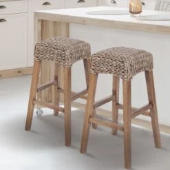 JONATHAN Y Maui Rustic Bohemian Hyacinth/Wood Backless Bar Stool, Brown Wash Woven Seat With Natural Wood Frame -Furniture store GUEST 7bfc0a83 4f7a 4248 9796 3ff2269863d1