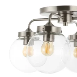 18" 4-Light Piper Farmhouse Rustic Iron/Glass LED Semi Flush Mount Nickel/Clear - JONATHAN Y -Furniture store GUEST 7ed7f1e7 9361 4701 9cd4 bde5a7bb826f