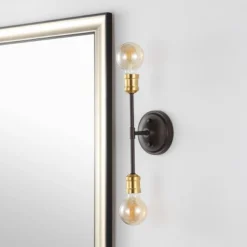 13.25" 2-Light Jaxon Industrial Farmhouse Iron LED Vanity Oil Rubbed Bronze/Brass Gold - JONATHAN Y: Wall Sconce, UL Listed -Furniture store GUEST 7fe2a26a 1a3e 4ddf b416 2b327a8c2c15