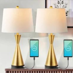 (Set Of 2) 26" Colton Classic French Country Iron LED Table Lamp With USB Charging Port (Includes LED Light Bulb) - JONATHAN Y -Furniture store GUEST 81741b8a 06f6 49bb 9028 0d060b151ea2
