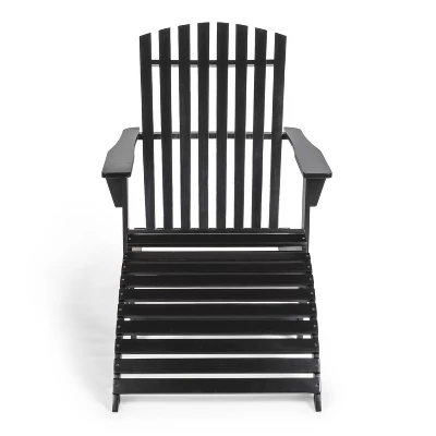 Saranac 2-Piece Traditional Rustic Acacia Wood Adirondack Chair With Detachable Ottoman- JONATHAN Y 5 Saranac 2-Piece Traditional Rustic Acacia Wood Adirondack Chair With Detachable Ottoman- JONATHAN Y - Image 5