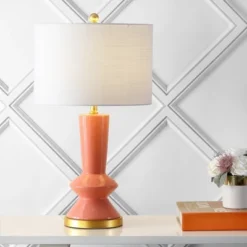 Ceramic/Iron Contemporary Glam Table Lamp (Includes LED Light Bulb) Coral/Brass - JONATHAN Y