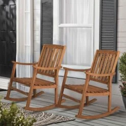 Perry Classic Slat-Back Acacia Wood Patio Outdoor Rocking Chair - JONATHAN Y -Furniture store GUEST 8599ca74 fb34 4484 89e9 4168088ae14c