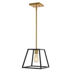 9.25" 1-Light Girard Farmhouse Industrial Iron LED Pendant Black/Brass Gold - JONATHAN Y -Furniture store GUEST 866440b6 804e 4853 b278 42d4c06be3ec