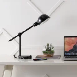 20.25" Curtis Vintage Industrial Iron Adjustable Dome Shade Task Lamp With USB Charging Port (Includes LED Light Bulb) - JONATHAN Y -Furniture store GUEST 870a05f8 f035 4045 8b42 cec691e8c3d6