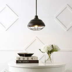 Light Levi Industrial Farmhouse Iron Linear LED Pendant Oil Rubbed Bronze - JONATHAN Y -Furniture store GUEST 88b0ea76 ad0a 47db 933e 276ce2352928