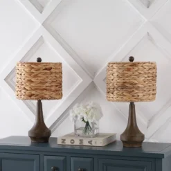 Set Of 2 21" Theodore Rustic Farmhouse Handwoven Rattan/Resin Table Lamps (Includes LED Light Bulb) Brown Wood Finish - JONATHAN Y: Boho Style -Furniture store GUEST 88edab35 980a 4258 ac19 0139129fc73d