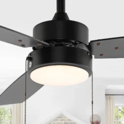 JONATHAN Y Blair 42" 1-Light 3-Speed Iron Adjustable Integrated LED Ceiling Fan With Pull Chains: Plywood Blades, Reversible Motor