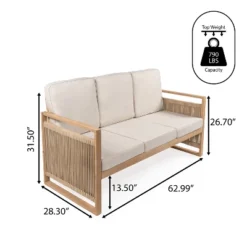 Gable 3-Seat Mid-Century Modern Roped Acacia Wood Outdoor Sofa With Cushions - JONATHAN Y -Furniture store GUEST 89ca2c8f 68a3 4b00 b35f 0ced594bfc00