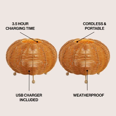 JONATHAN Y Kairi Modern Bohemian Indoor/Outdoor Faux Rattan Lantern Rechargeable/Cordless Dimmable Integrated LED Table Lamp 2 JONATHAN Y Kairi Modern Bohemian Indoor/Outdoor Faux Rattan Lantern Rechargeable/Cordless Dimmable Integrated LED Table Lamp - Image 2