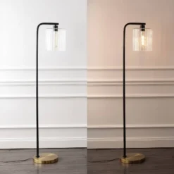 JONATHAN Y Easton 60.75" Modern Minimalist Metal/Ribbed Glass (Includes LED Light Bulb) Floor Lamp Brass Gold/Black -Furniture store GUEST 8b0f2d82 90dc 4f61 a127 32e6f96c5574