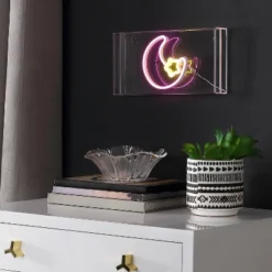 11.8" Moon Contemporary Glam Acrylic Box Pendant (Includes LED Light Bulb) Neon Pink/Yellow - JONATHAN Y -Furniture store GUEST 8b4e4da4 f081 4acb 80b3 1bb34bf63ff3