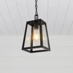 6.75" 1-Light Glendale Farmhouse Industrial Iron/Glass Outdoor LED Pendant Black/Clear - JONATHAN Y -Furniture store GUEST 8c084871 47c0 42f8 8e5f f3d845c61d4c