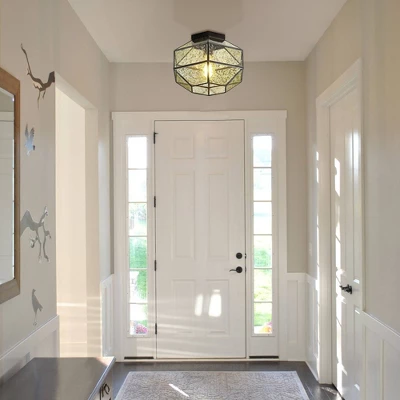 12.5" 1-Light Evelyn Vintage Farmhouse Iron/Glass LED Flush Mount Oil Rubbed Bronze - JONATHAN Y 4 12.5" 1-Light Evelyn Vintage Farmhouse Iron/Glass LED Flush Mount Oil Rubbed Bronze - JONATHAN Y - Image 4