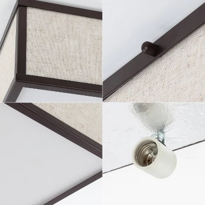 14.13" 2-Light Grant Minimalist Industrial Square Linen Iron LED Flush Mount Bronze/Beige - JONATHAN Y: UL Listed, Hardwired, Modern Decor 2 14.13" 2-Light Grant Minimalist Industrial Square Linen Iron LED Flush Mount Bronze/Beige - JONATHAN Y: UL Listed, Hardwired, Modern Decor - Image 2