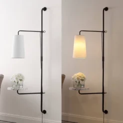 11.5" 1-Light Andre Contemporary Iron Plug-In With Adjustable White Marble Table LED Sconce Black - JONATHAN Y: UL Listed, Cotton Shade -Furniture store GUEST 90f1a82d c5c9 4408 8052 7ea85a1cf6f8