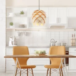 11.75" Simon Pinecone Wood Pendant (Includes Energy Efficient Light Bulb) Brown - JONATHAN Y -Furniture store GUEST 92d4a503 c9ed 4063 8e0d 5a6e0f27f9da