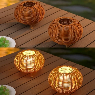 JONATHAN Y Kairi Modern Bohemian Indoor/Outdoor Faux Rattan Lantern Rechargeable/Cordless Dimmable Integrated LED Table Lamp 4 JONATHAN Y Kairi Modern Bohemian Indoor/Outdoor Faux Rattan Lantern Rechargeable/Cordless Dimmable Integrated LED Table Lamp - Image 4