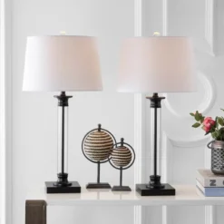 30" (Set Of 2) Mason Glass/Metal Table Lamp (Includes LED Light Bulb) Black - JONATHAN Y