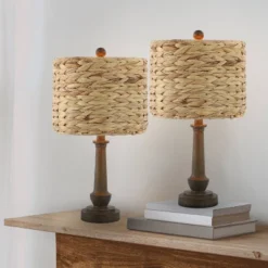 Set Of 2 21" Theodore Rustic Farmhouse Handwoven Rattan/Resin Table Lamps (Includes LED Light Bulb) Brown Wood Finish - JONATHAN Y: Boho Style -Furniture store GUEST 94063d2e b560 404e 92d7 1762ab39b130