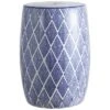 Moroccan Diamonds 18" Ceramic Drum Garden Stool, Blue/White - JONATHAN Y