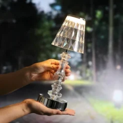 JONATHAN Y 12.75" Lillian Bohemian Classic Acrylic Rechargeable Integrated LED Table Lamp Clear/Chrome: Touch Sensor, Nightstand Friendly -Furniture store GUEST 98158c06 7441 4cd6 bd67 a653e069543a